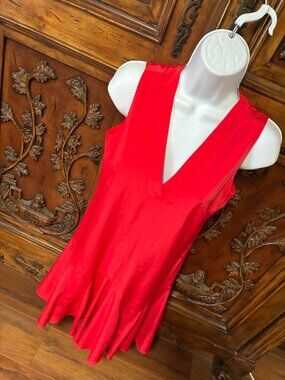 J Crew Dress Womens XXS Red Sleeveless Flounce Drop Waist Ruffle C7059 Coquette